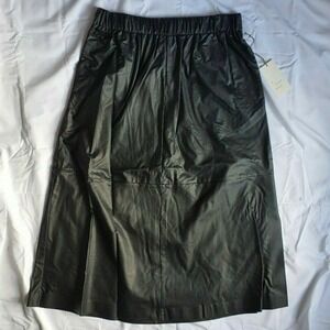 A New Day Skirt Knee Length Black Size M Faux Vegan Leather Pockets Professional